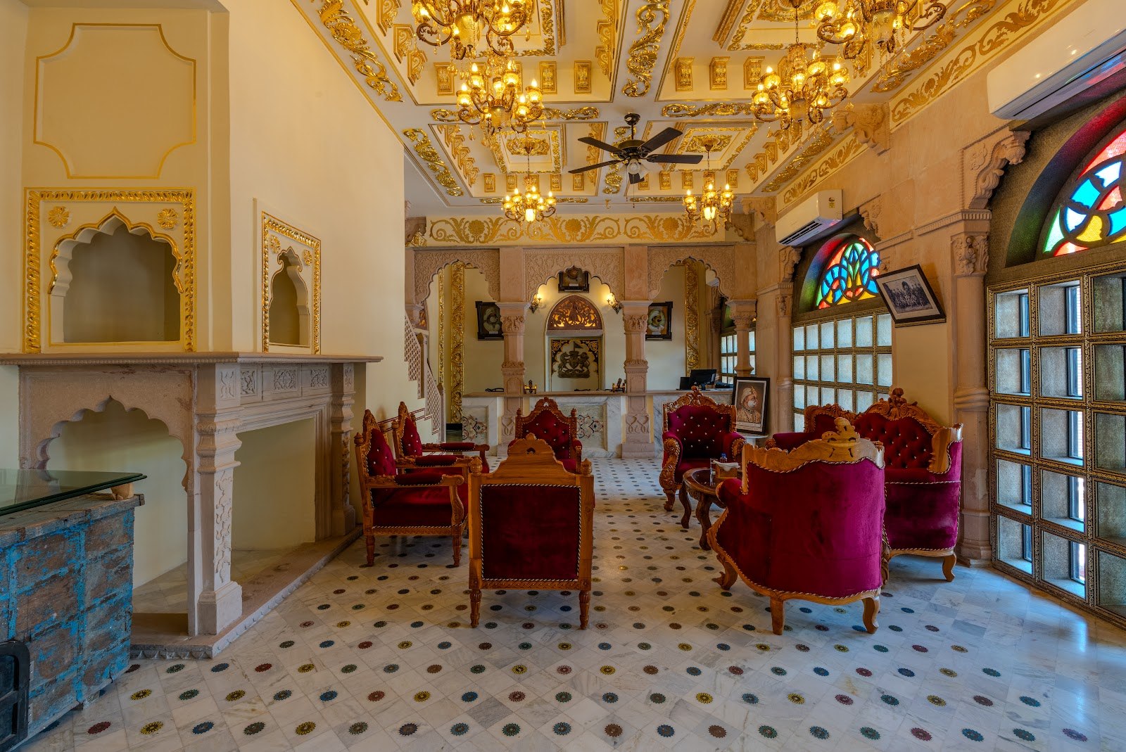 Ornate heritage interiors at Mahal Khas Palace